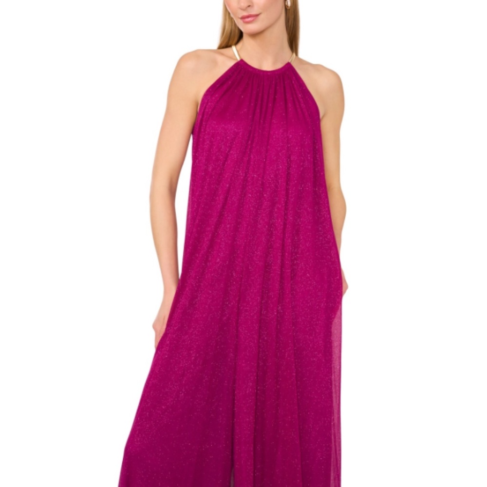 Msk Women's Necklace Halter Wide-Leg Jumpsuit - Plum Nite SZ:L - Picture 3 of 4